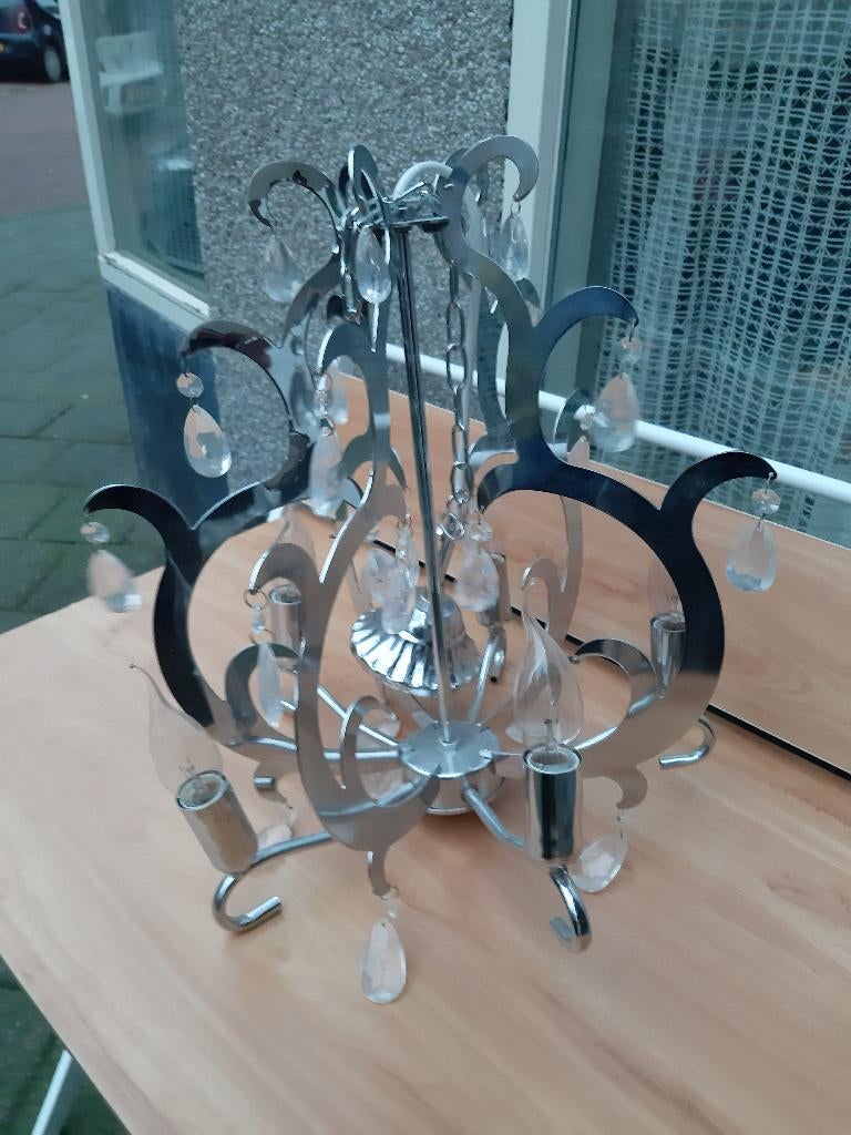 Plafondlamp kroonluchter, van glas en kunststof., Ophalen, Gebruikt, Glas, Plafondlamp kroonluchter,