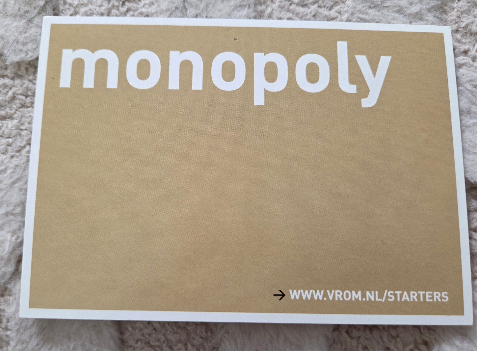 Monopoly VROM Ansichtkaart - Zeldzaam, Verzenden, 1980 tot heden, Ongelopen, Overige thema's