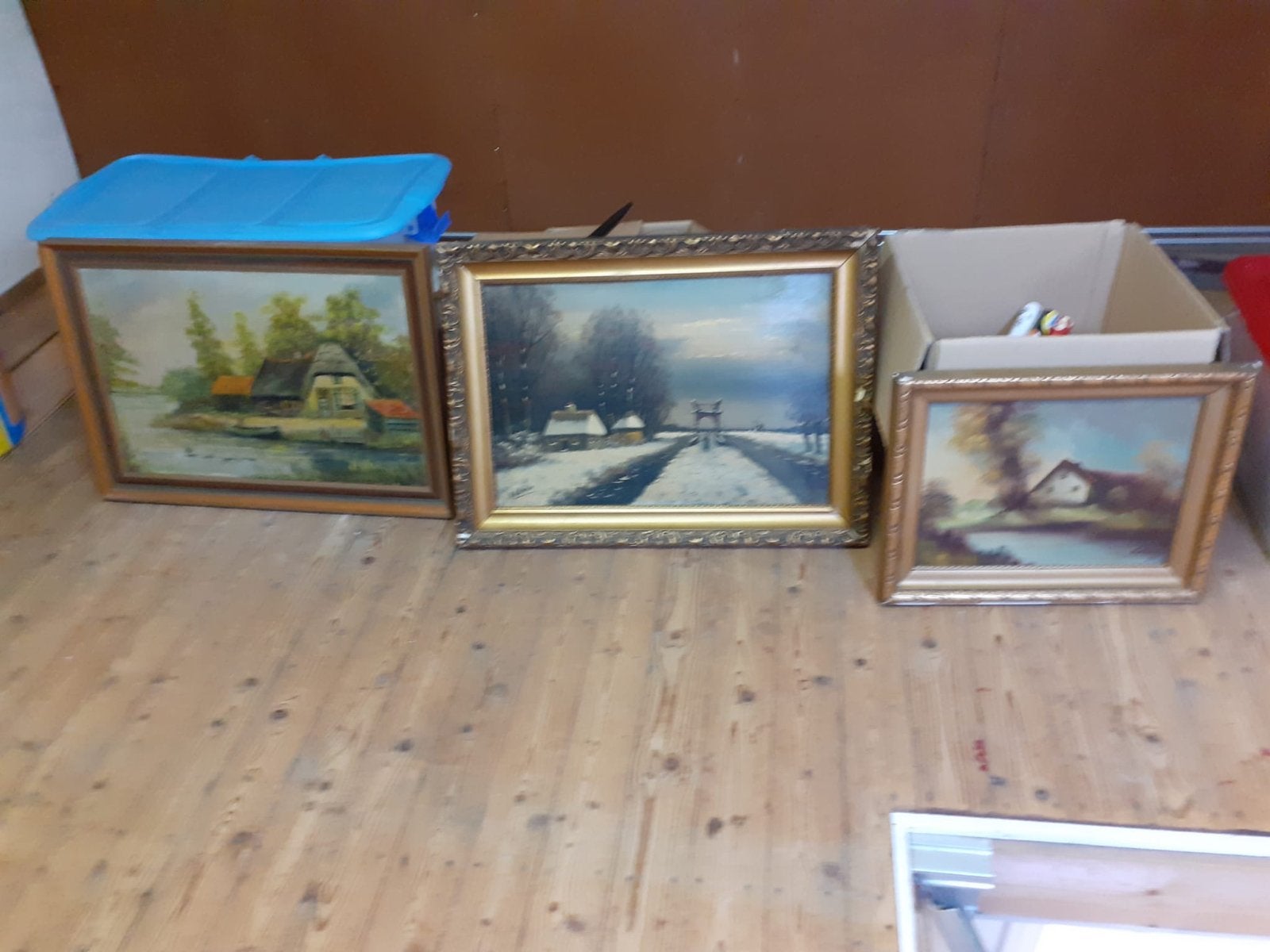 Drie oude schilderijen met mooie lijsten, Ophalen