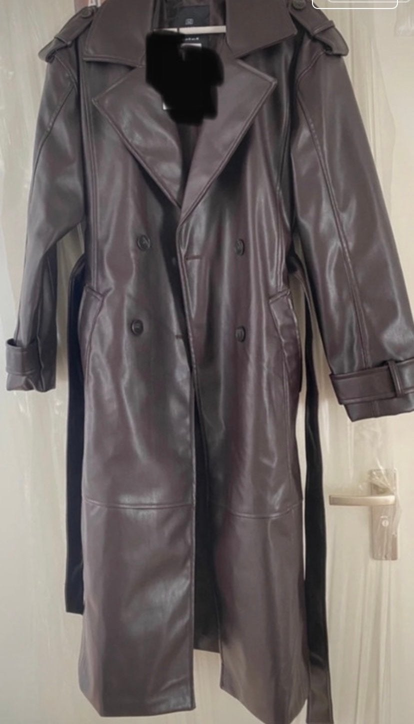 Lange bruine leren trenchcoat maat M van Pull&Bear, Verzenden, Nieuw, Maat 38/40 (M), Bruin