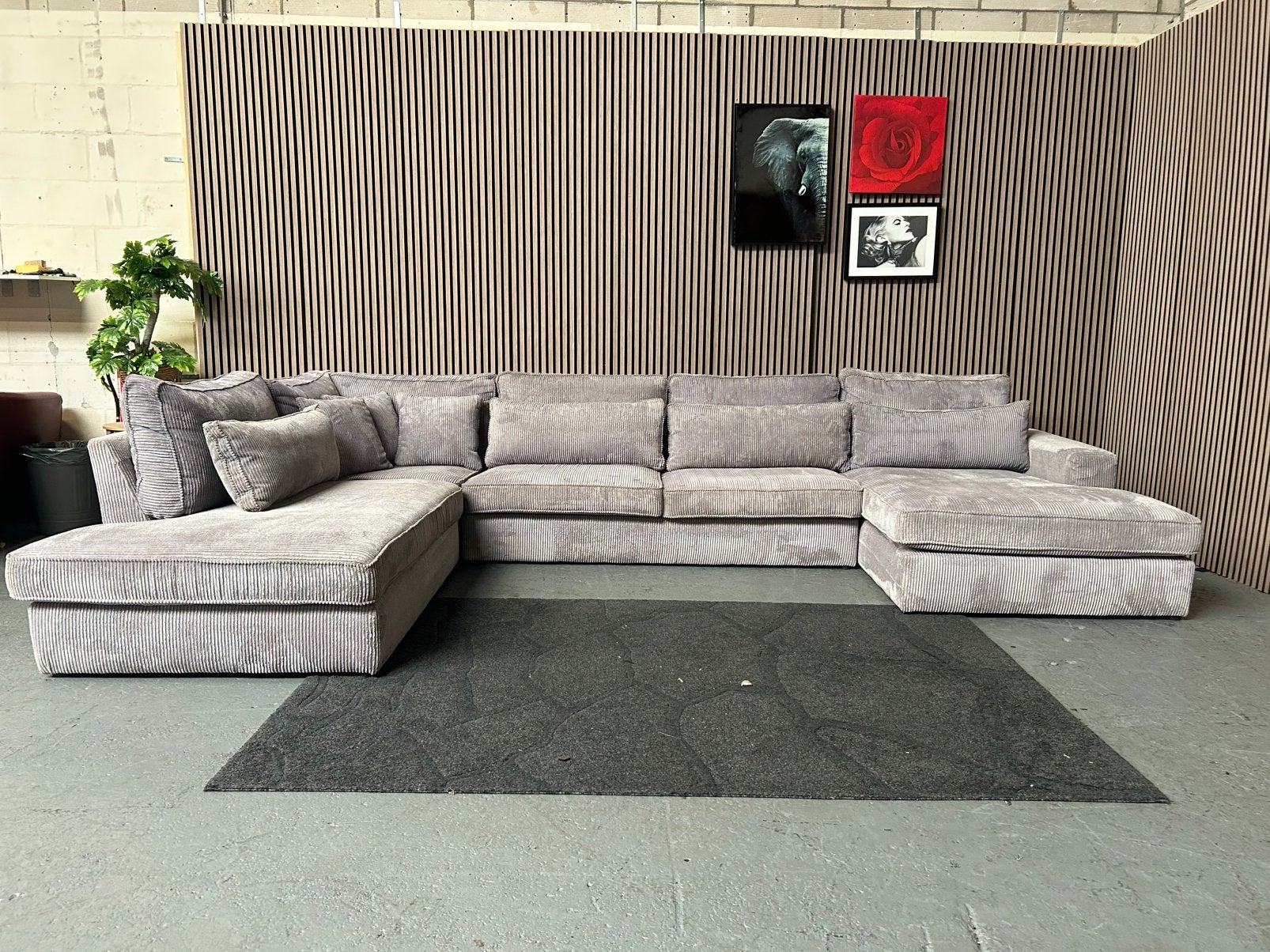 GRATIS LEVERING U-Bank Ribstof Grijs 404X250 GEREINIGD, Huis en Inrichting, Hoekbank, 300 cm of meer, Ophalen of Verzenden, Vierpersoons of meer