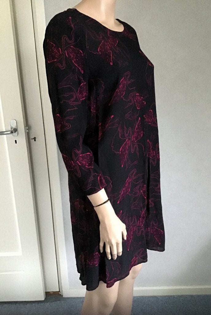 Zwarte mini-jurk met roze flamingo's, Maat 38/40 (M), Zwart, Didi, Ophalen of Verzenden