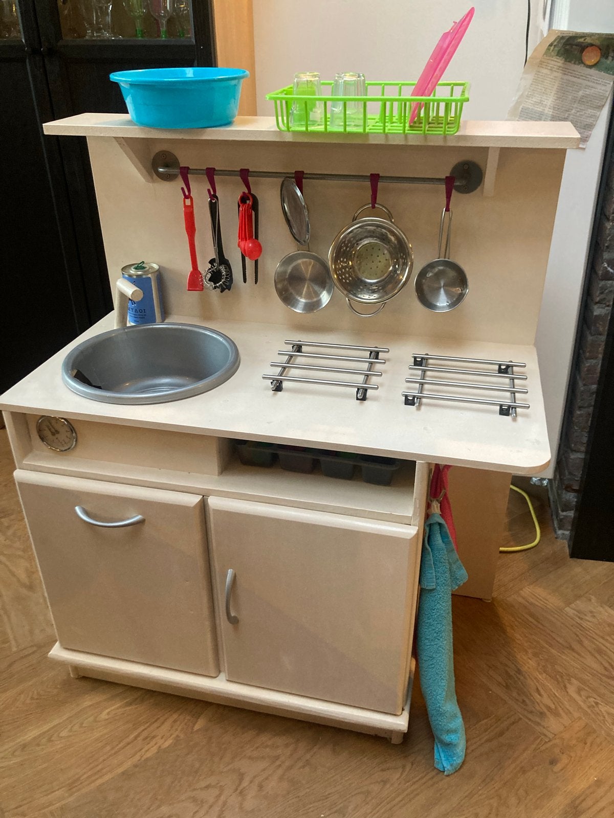 Houten speelkeuken met accessoires en speelgoedeten, Ophalen, Gebruikt, Hout, Speelkeuken