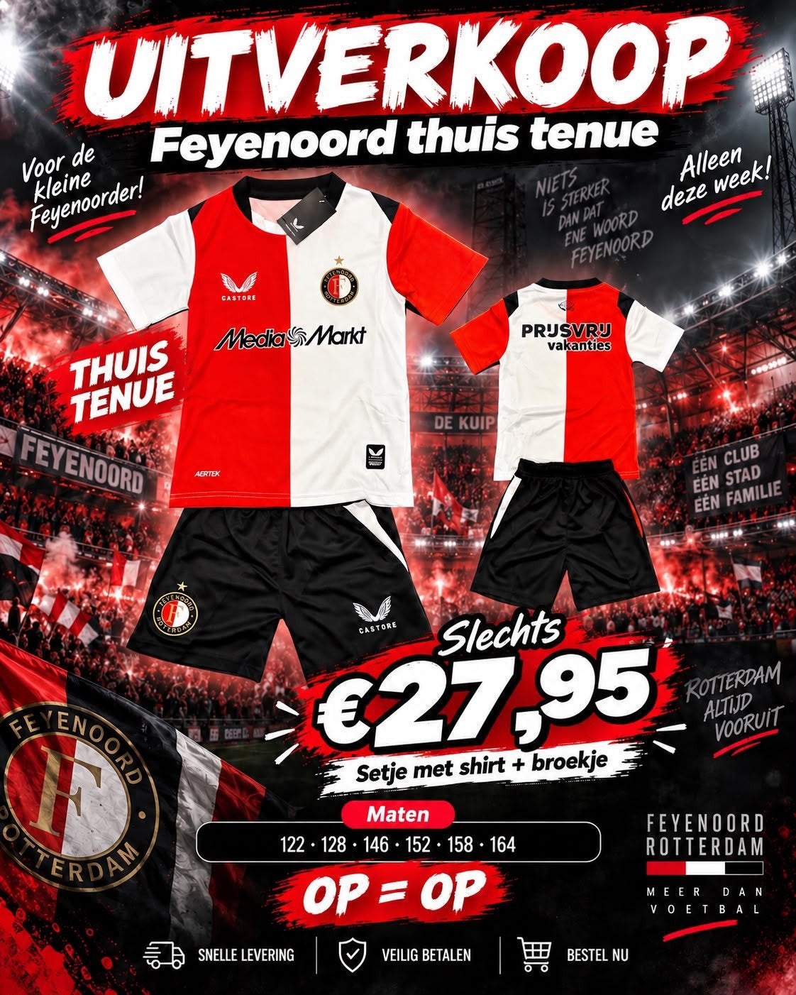 Feyenoord nieuwste kindersetje 2026/2027, Maat XS of kleiner, Ophalen of Verzenden, Nieuw