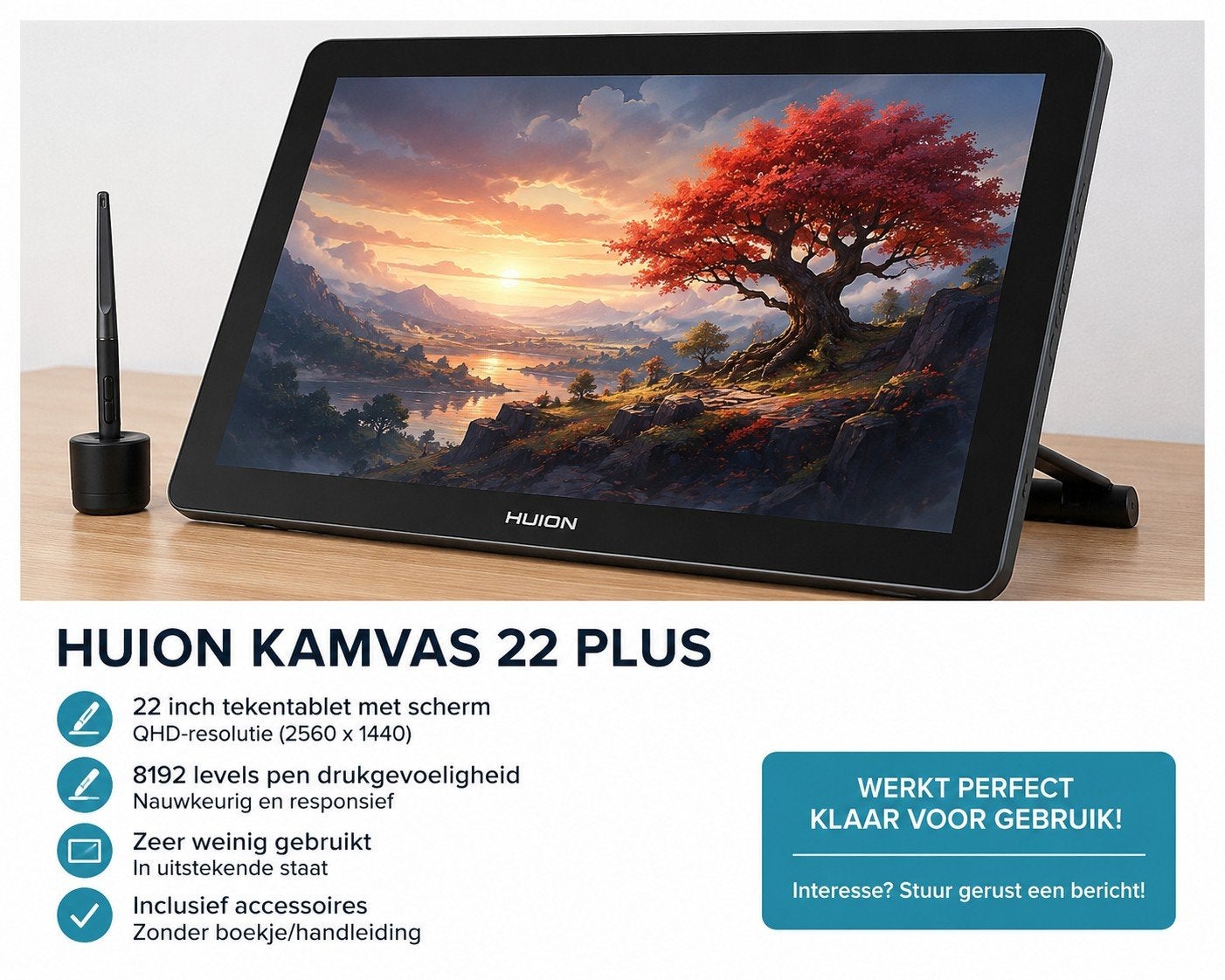 Huion Kamvas 22 Plus Tekentablet - Zo goed als nieuw, Computers en Software, Tekentablets, Ophalen of Verzenden, Zo goed als nieuw