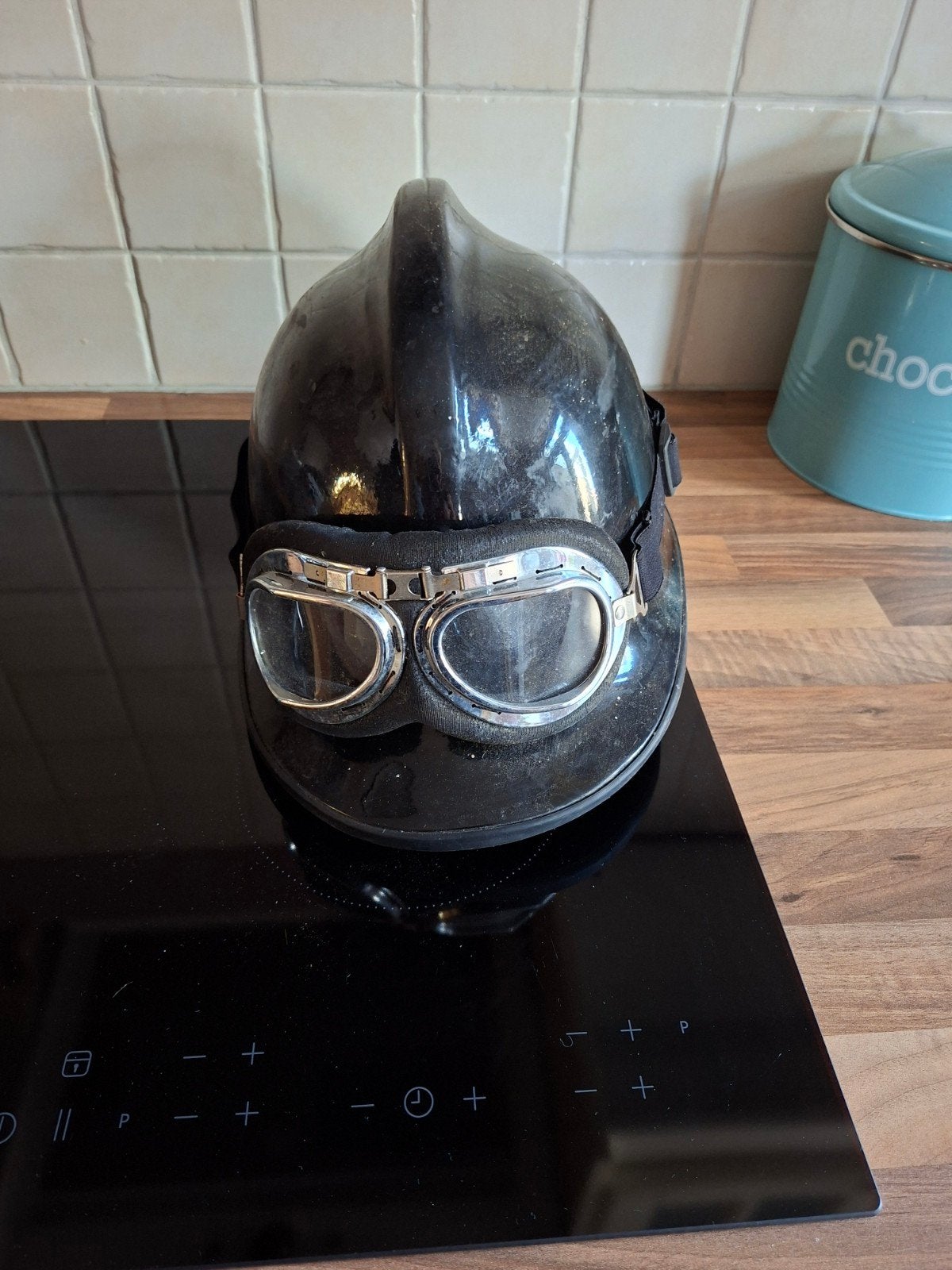 Vintage helm met bril, Ophalen of Verzenden