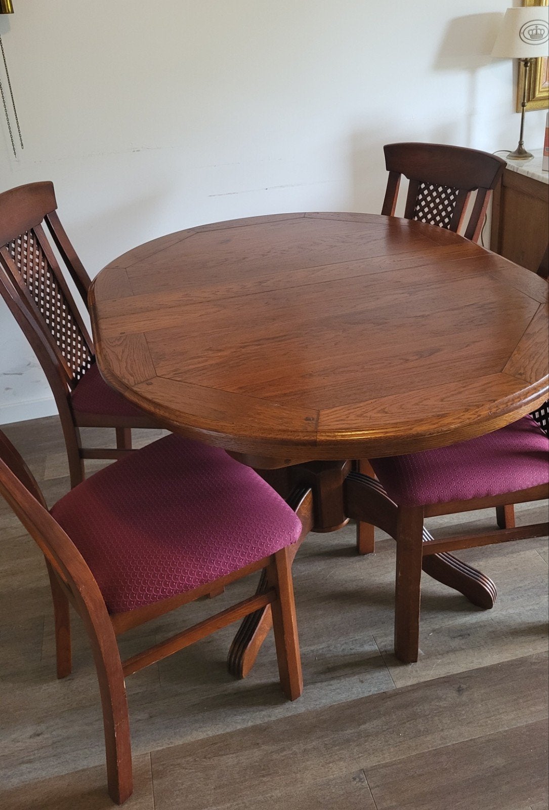 Uitschuifbare eettafel mahonie met 4 stoelen, Antiek en Kunst, Ophalen