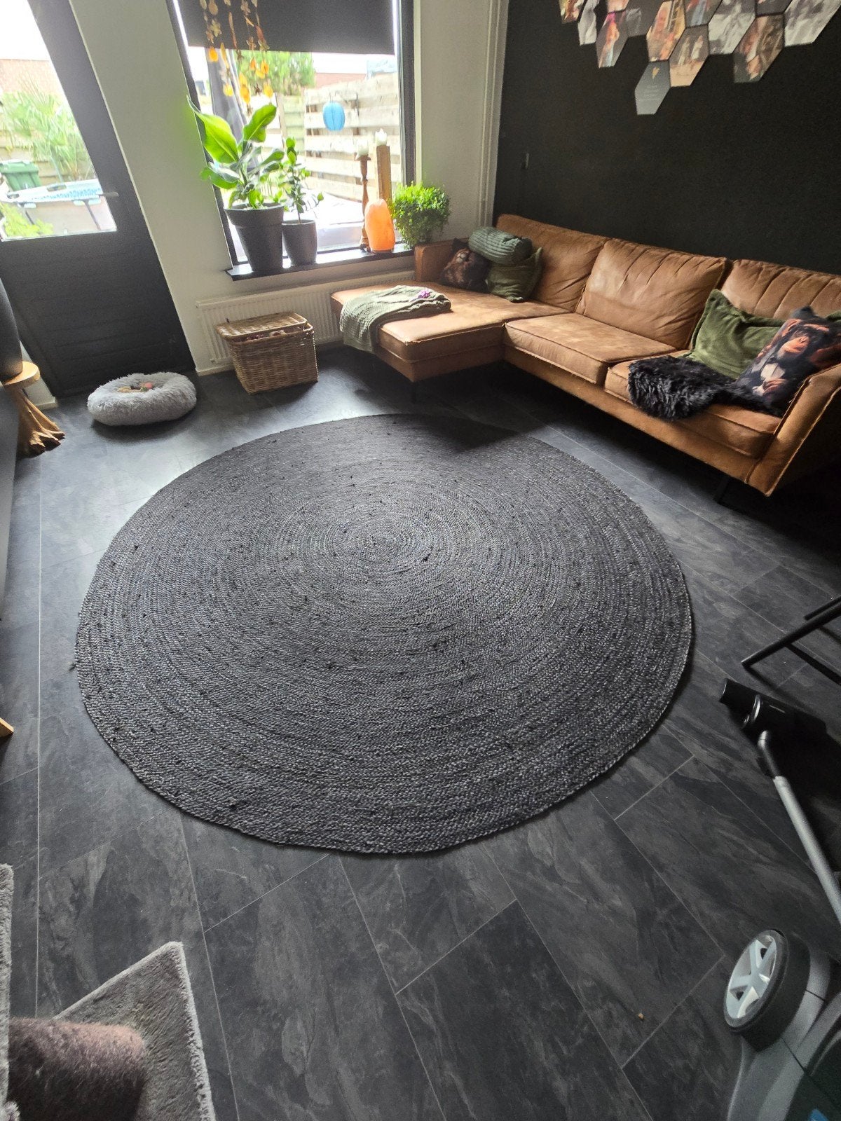 Jute vloerkleed in mooie staat., Zwart, Rond, 200 cm of meer, Ophalen of Verzenden