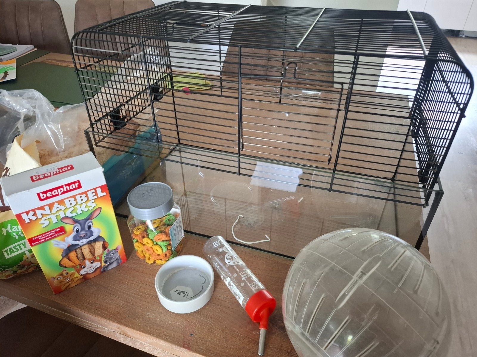 hamsterkooi met toebehoren, Ophalen, Gebruikt, Knaagmateriaal
