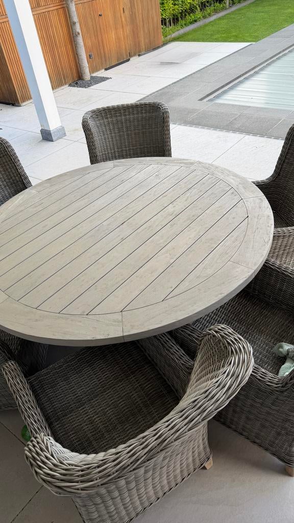Ronde tuintafel, Tuin en Terras, Ophalen, Gebruikt, Eettafel, 6 zitplaatsen
