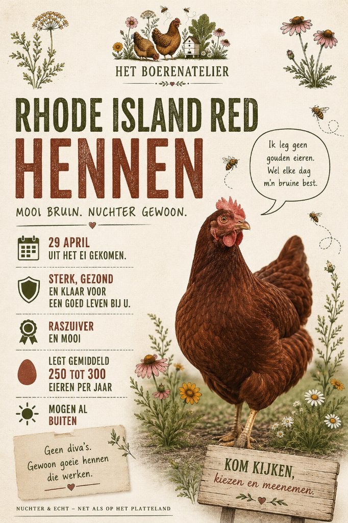 Jonge Rhode Island Red hennen - nog 1 beschikbaar, Vrouwelijk, Kip