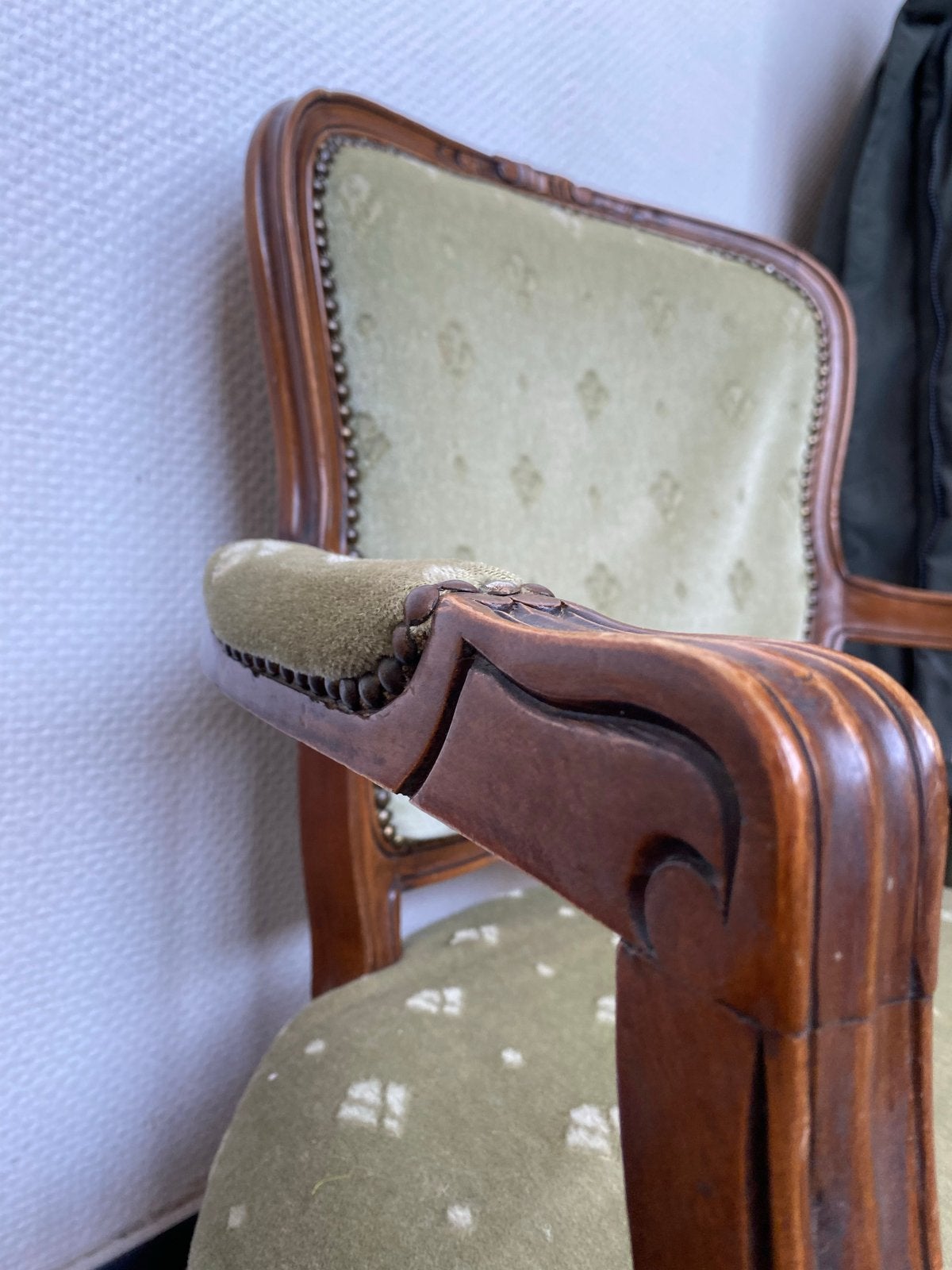 Set Antieke Barok Stoelen met Groen Velours Bekleding, Ophalen