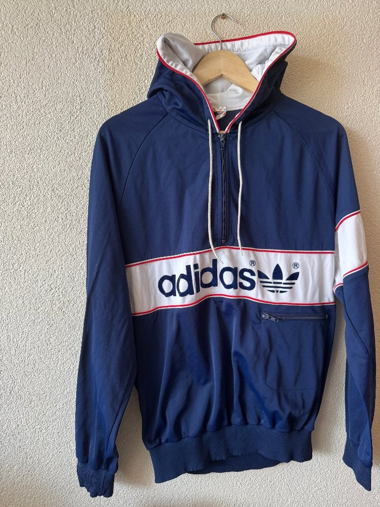 Adidas vintage trainingsjas 1981, Blauw, Wandelen of Outdoor, Maat 56/58 (XL), Ophalen of Verzenden
