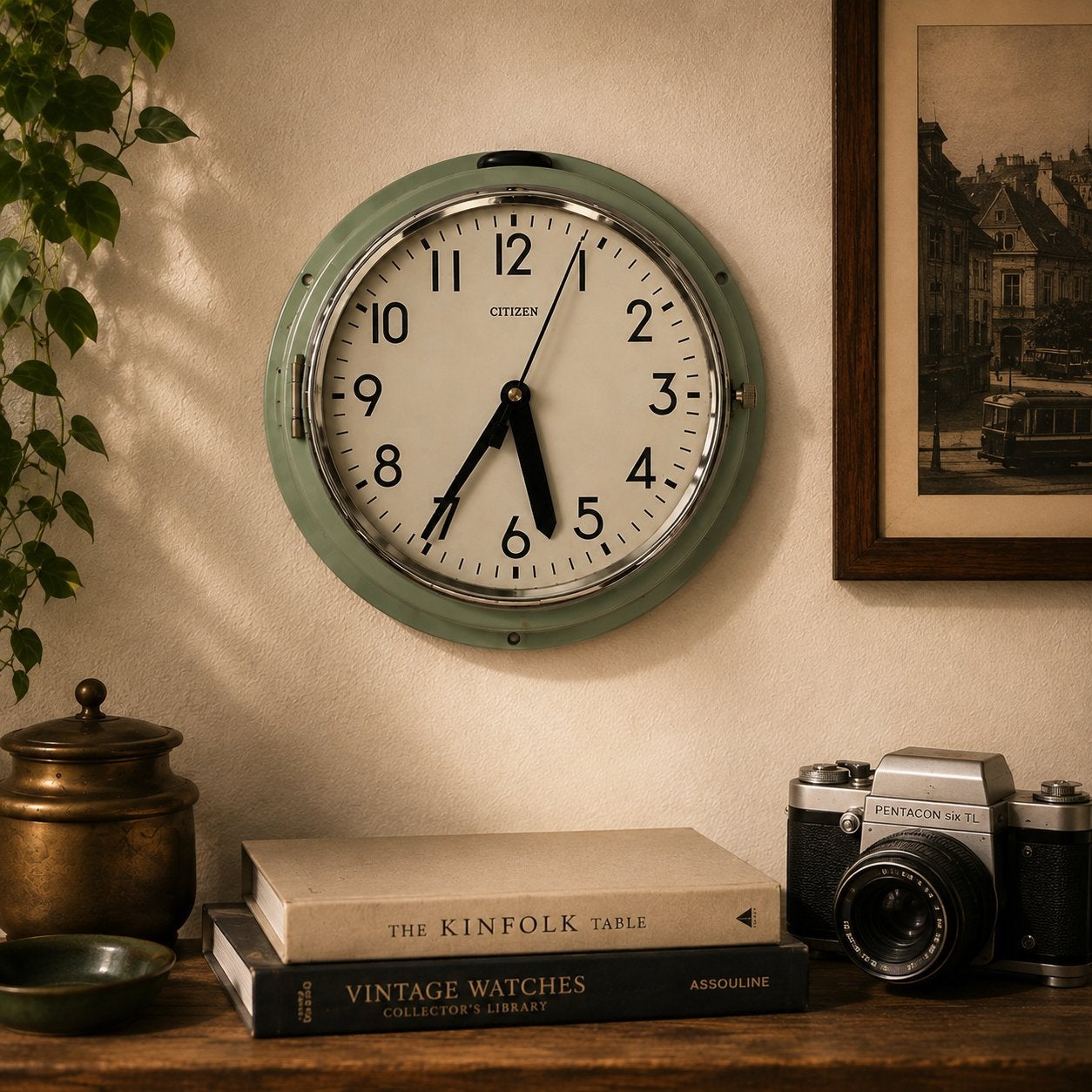 Vintage Citizen wandklok - Groen, Ophalen of Verzenden