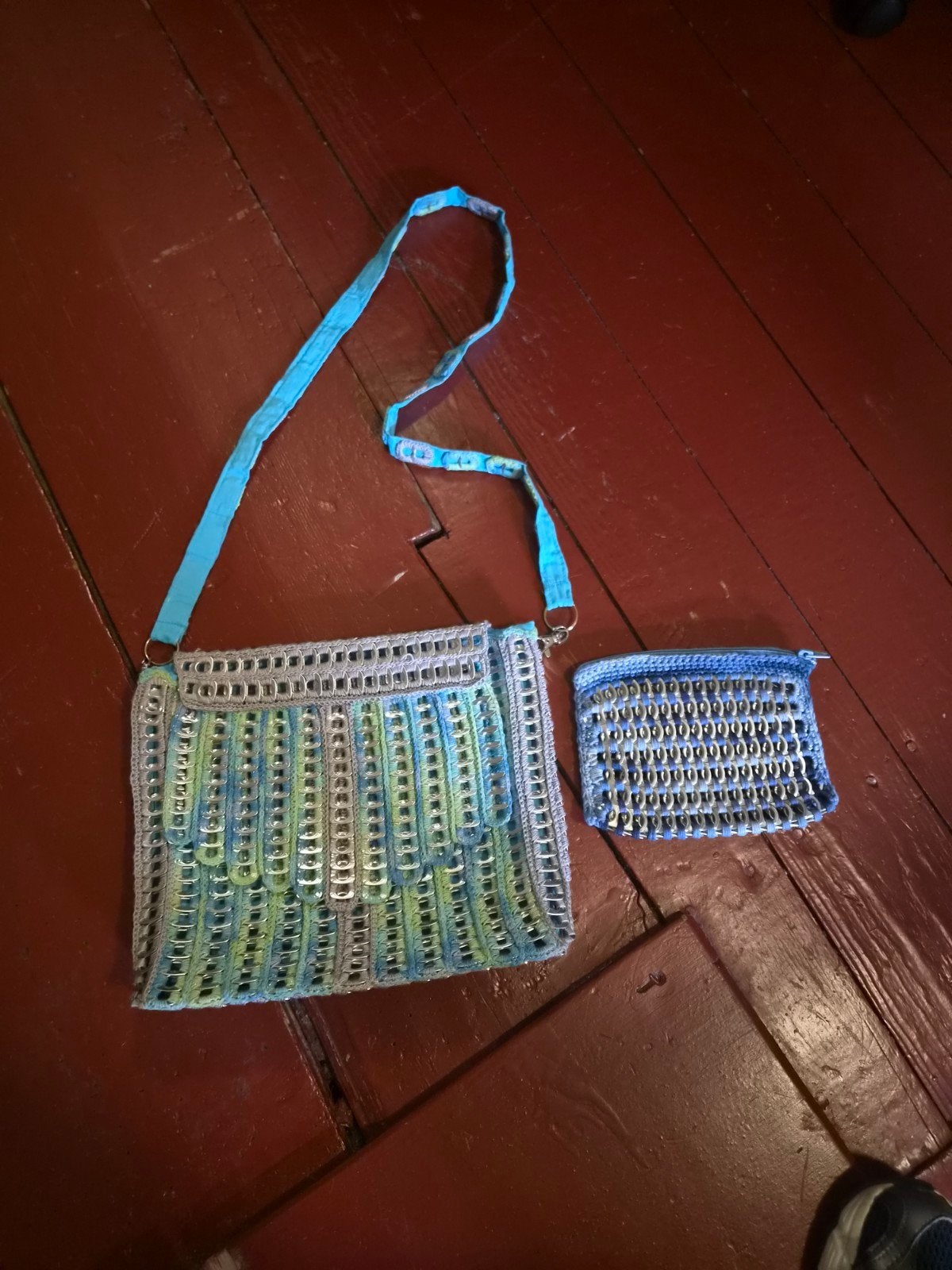 Unieke handgemaakte tas en portemonnee set, Ophalen, Gebruikt, Blauw, Handtas