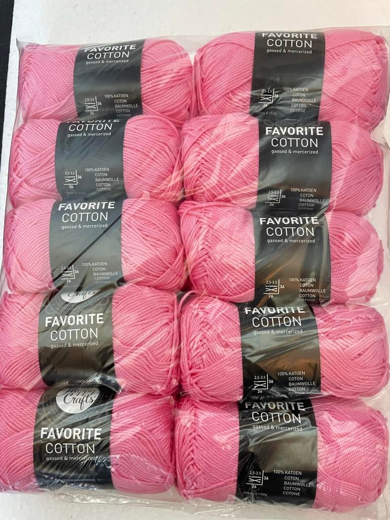 Roze Favorite Cotton Garen - 100% Katoen (10 bollen), -, Breien of Haken, -, Nieuw