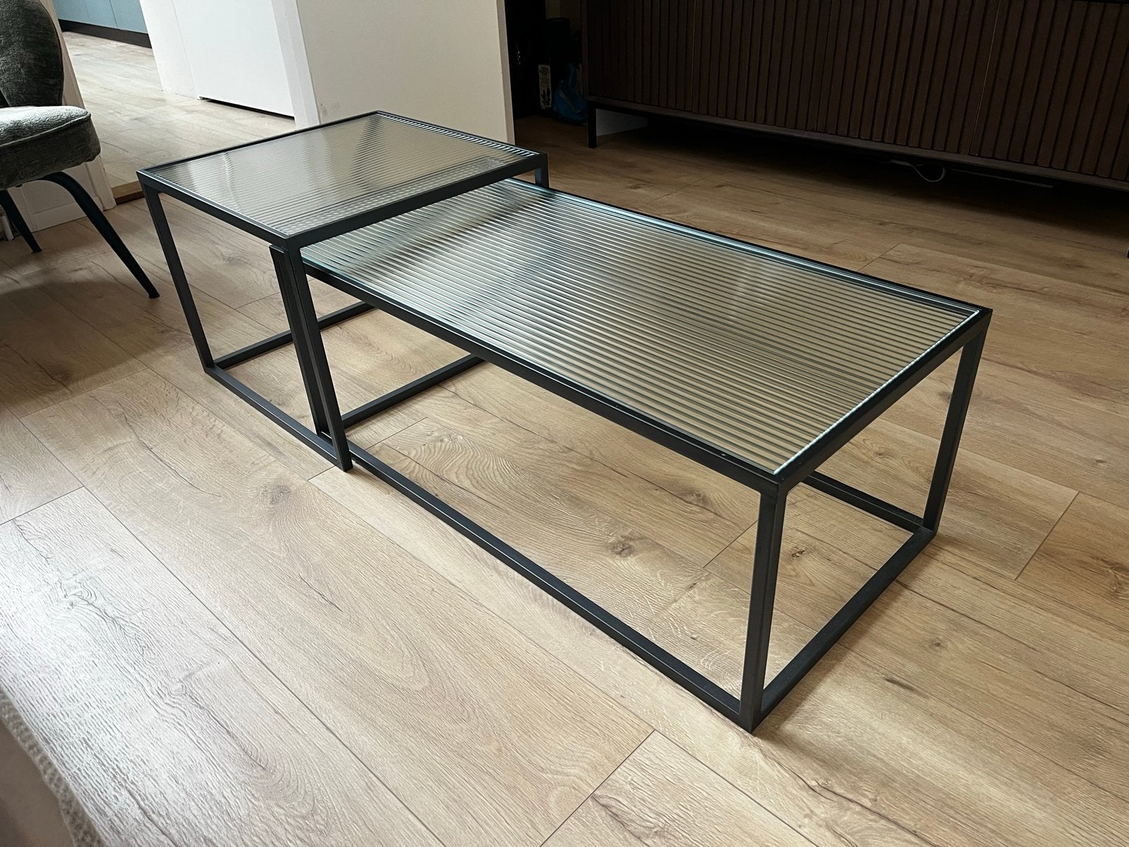 Salontafel Boli | set van 2 | Geribbeld glas | Dutchbone, Ophalen, Minder dan 50 cm, 50 tot 100 cm, Glas