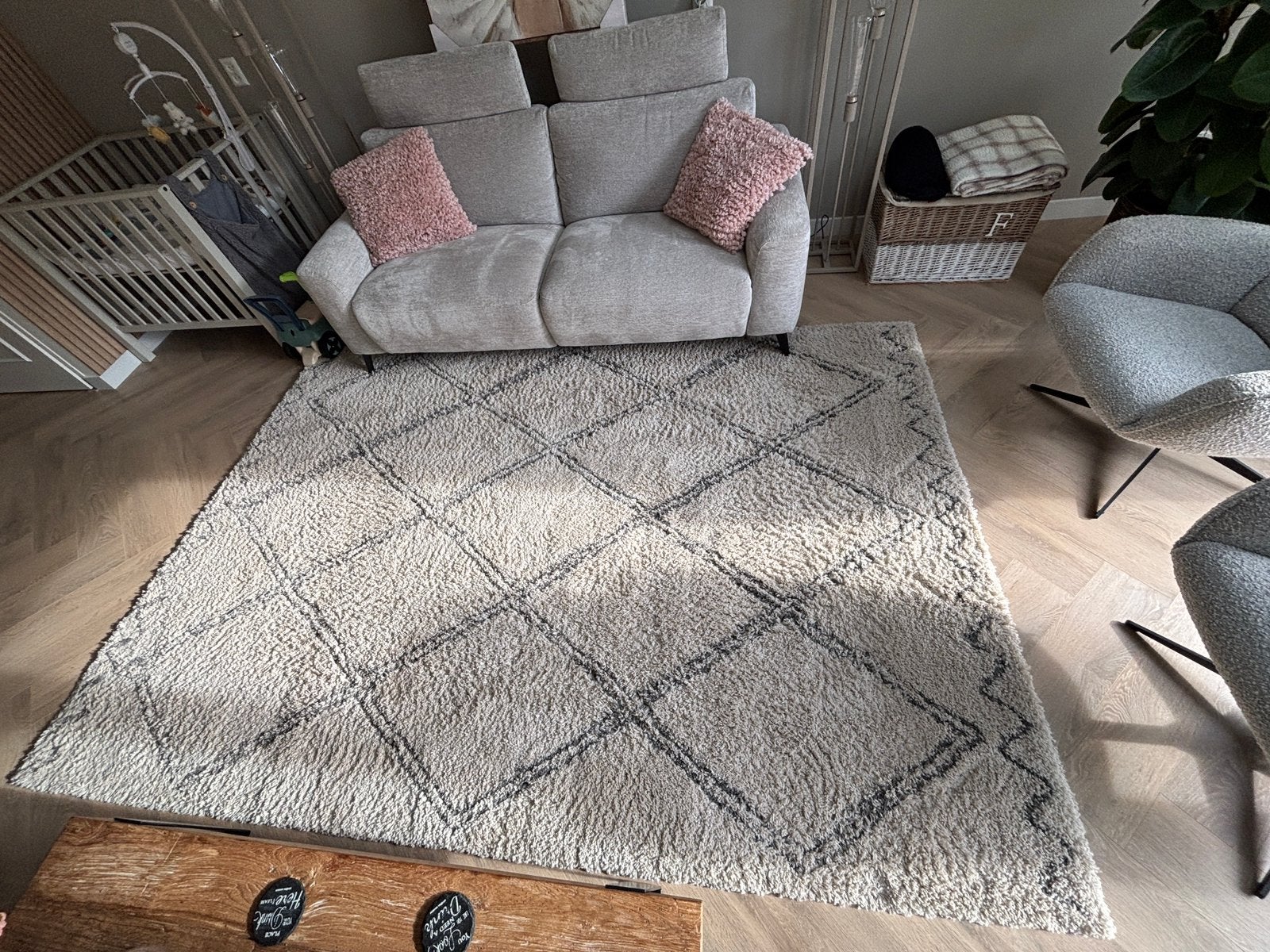 Vloerkleed ecru met grijze ruiten