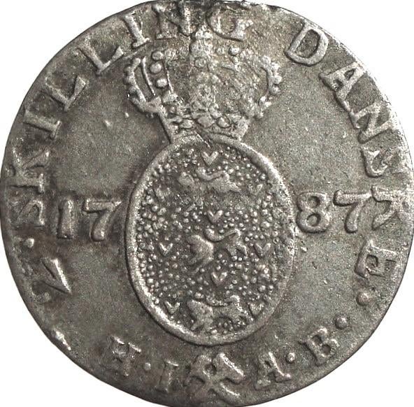 Noorwegen 2 skilling 1787 (zeldzaam, ex-montage, zilver), Ophalen of Verzenden, Overige landen, Losse munt, Zilver
