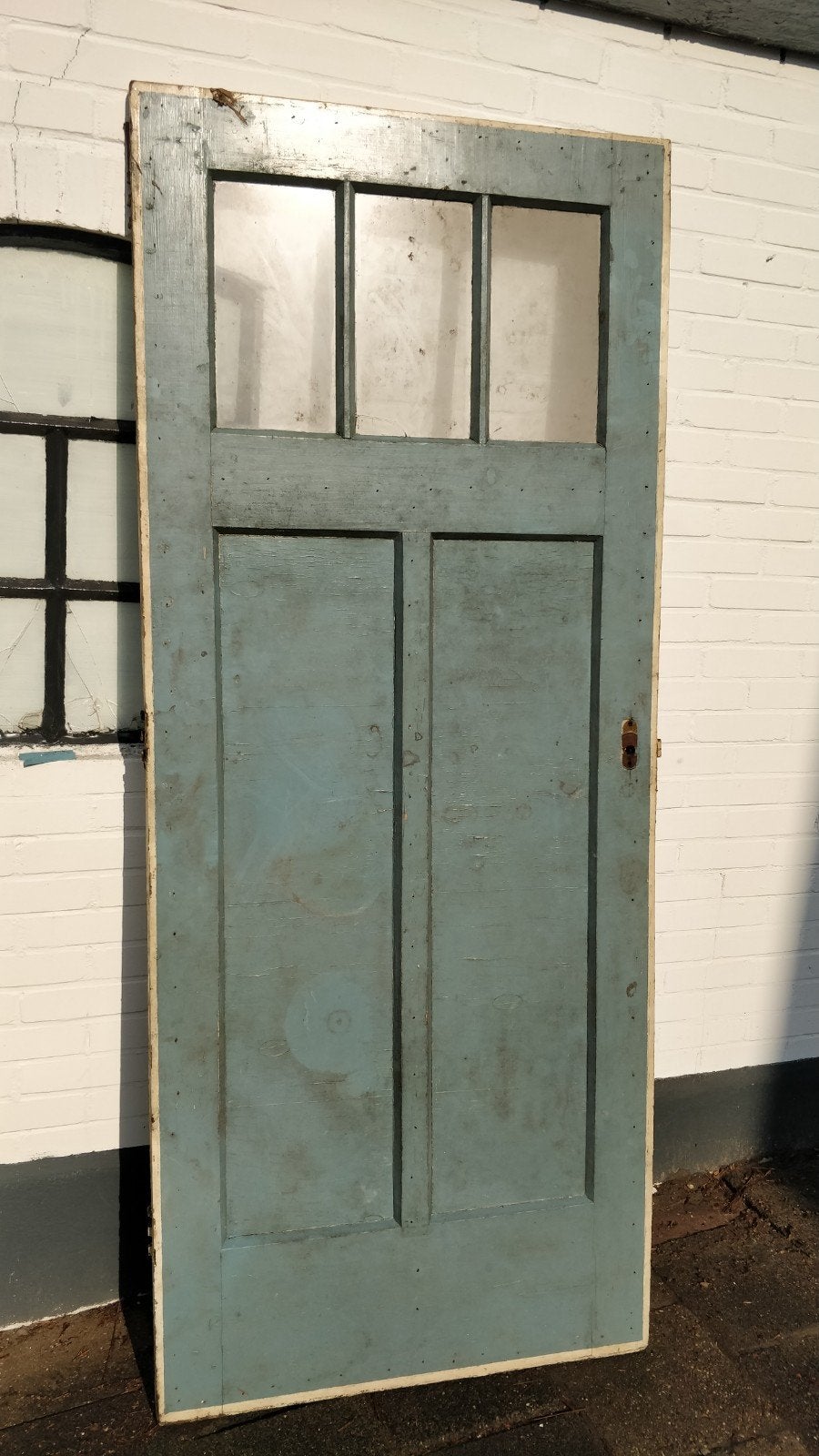 Oude binnendeur met glas, opknapper 820 x 1995 mm, Ophalen, Gebruikt, 80 tot 100 cm, Binnendeur