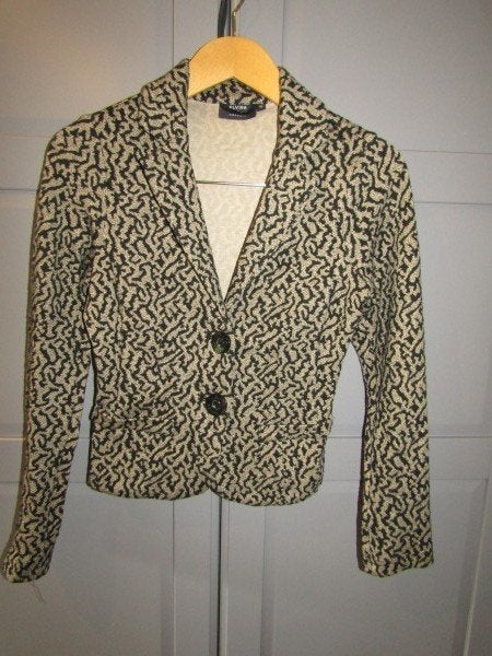 G911 Elvira mt 36 jasje beige zwart gobelin jacquard animal, Verzenden, Beige, Zo goed als nieuw, Jasje