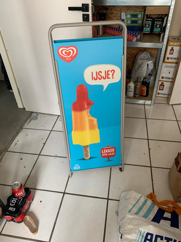 Ola bord, Ophalen, Zo goed als nieuw, Reclamebord