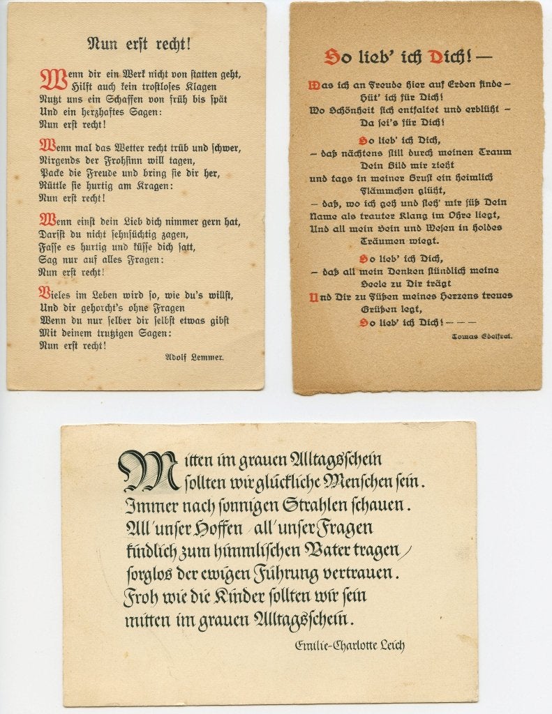 3x ansicht Duitse gedichten, Lemmer, Edelfret(?), Leich, Verzenden, 1920 tot 1940, Sterren en Beroemdheden