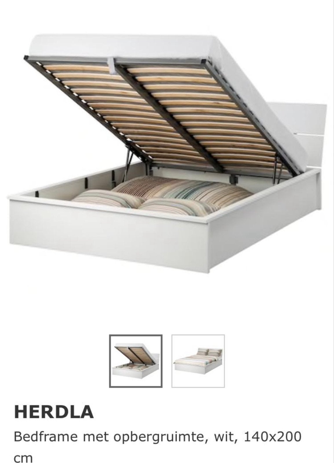 IKEA HERDLA Bedframe wit met opbergruimte + matras, Huis en Inrichting, Slaapkamer | Bedden, Ophalen, Overige materialen, Gebruikt