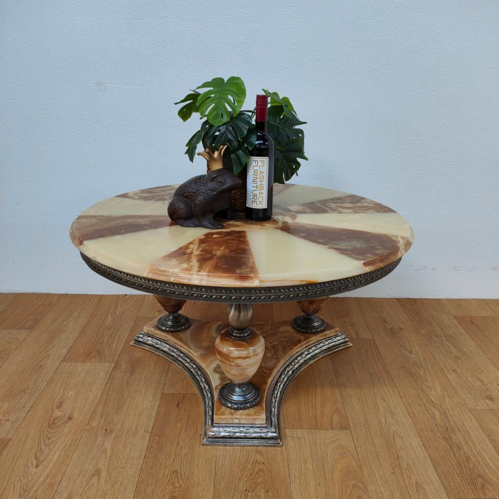 Vintage ronde Regency salontafel koffietafel met marmer blad, Valkenswaard, Gebruikt, 50 tot 100 cm, Info@flashbackfurniture.nl