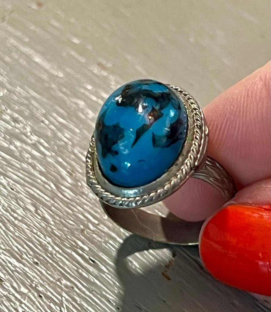 Vintage blauwe steen verzilverd Sterling ring Navajo sieraad, Ophalen of Verzenden, Zo goed als nieuw, 17 tot 18, Dame