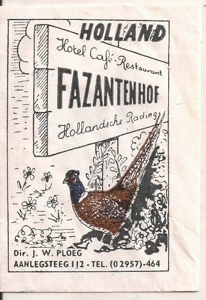 Hollandsche Rading Fazantenhof suikerzakje 50/60er jaren, Verzamelen, Suikerzakjes, Ophalen of Verzenden, Nederland