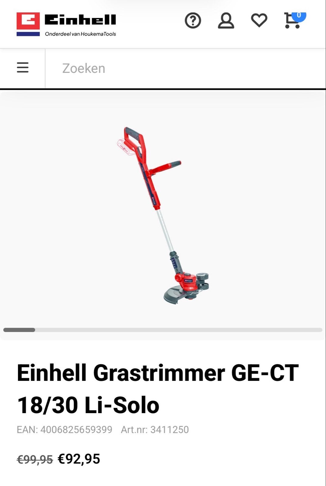 Einhell Grastrimmer GE-CT 18/30 Li-Solo (zonder accu), Ophalen, Zo goed als nieuw, Accu-grasmaaier