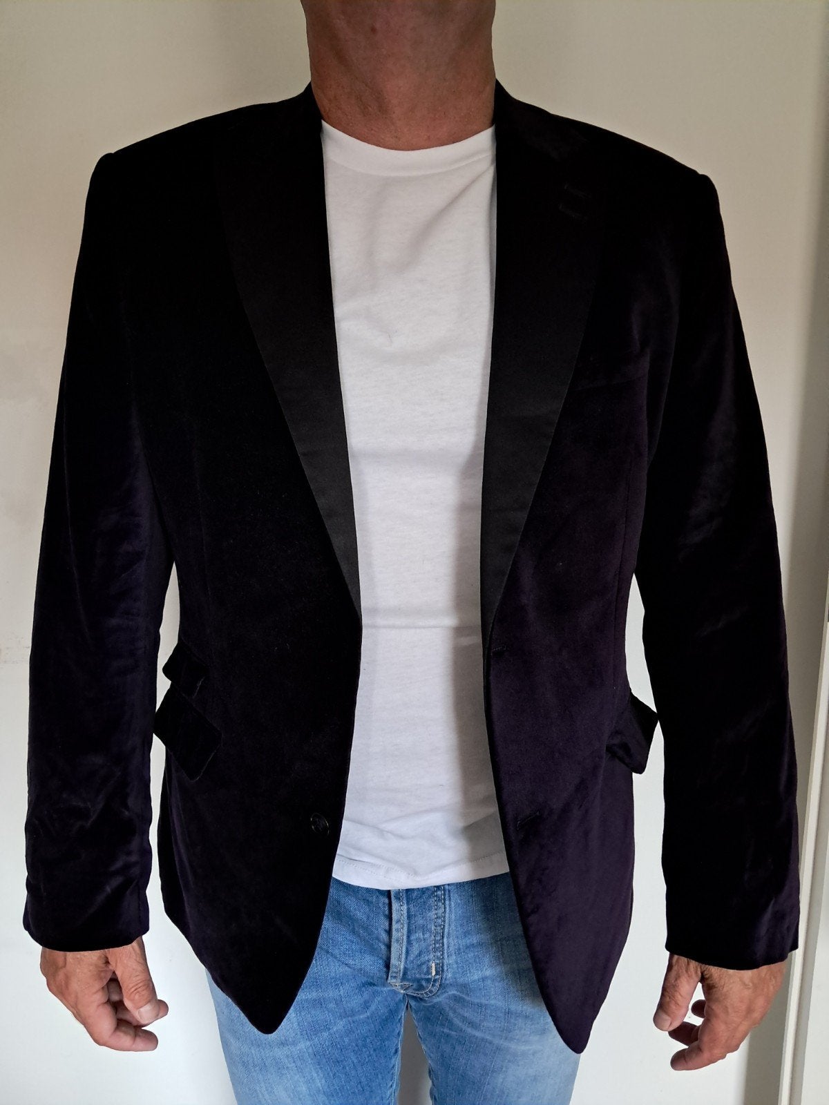Colbert WE Fashion paars velours, zwart, maat: 54, slim fit, Maat 52/54 (L), Paars, Ophalen of Verzenden, Gedragen