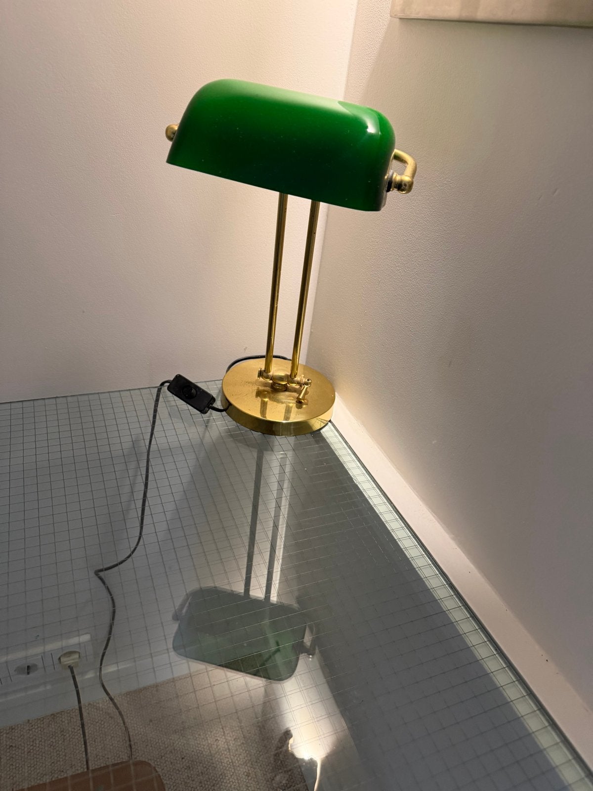 Klassieke Bankierslamp met Groene Kap, Ophalen, Met schakelaar, Groen, E27 (groot)