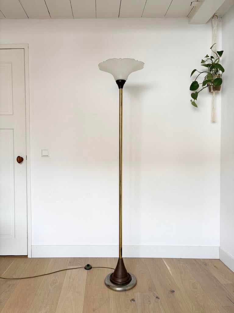Prachtig vormgegeven antieke, Art deco vloerlamp, Ophalen, Vintage art deco antiek lamp midcentury dedogn, Glas, ...