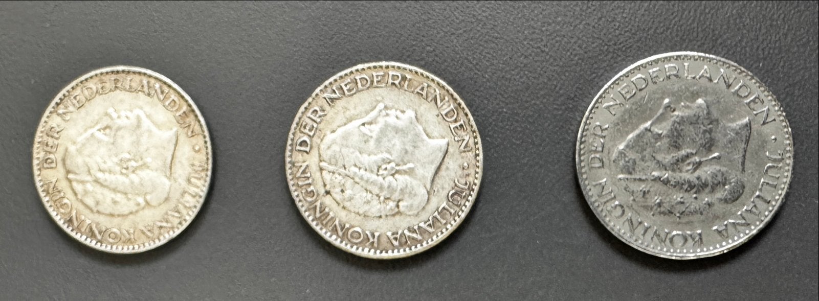 Set van 3 zilveren Nederlandse guldens Koningin Juliana, 1 gulden, Koningin Juliana, Setje, Zilver