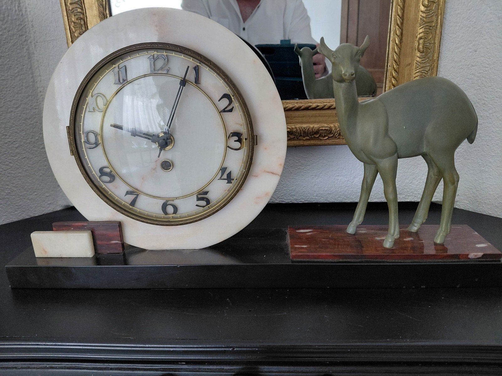 Art Deco marmeren klok met ree - moet nagekeken worden, Ophalen