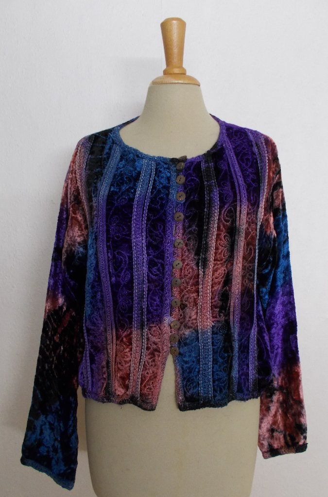 Mooie kleuren fluweel/velours look tuniek/top uit India!L/XL, Maat 46/48 (XL) of groter, Zo goed als nieuw, Lange mouw, Meerkleurig