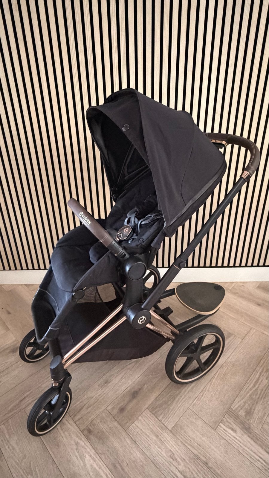 Cybex Priam Rose Gold Zwart + Meerijplank & Regenhoes, Kinderen en Baby's, Kinderwagens en Combinaties, Ophalen, Zo goed als nieuw