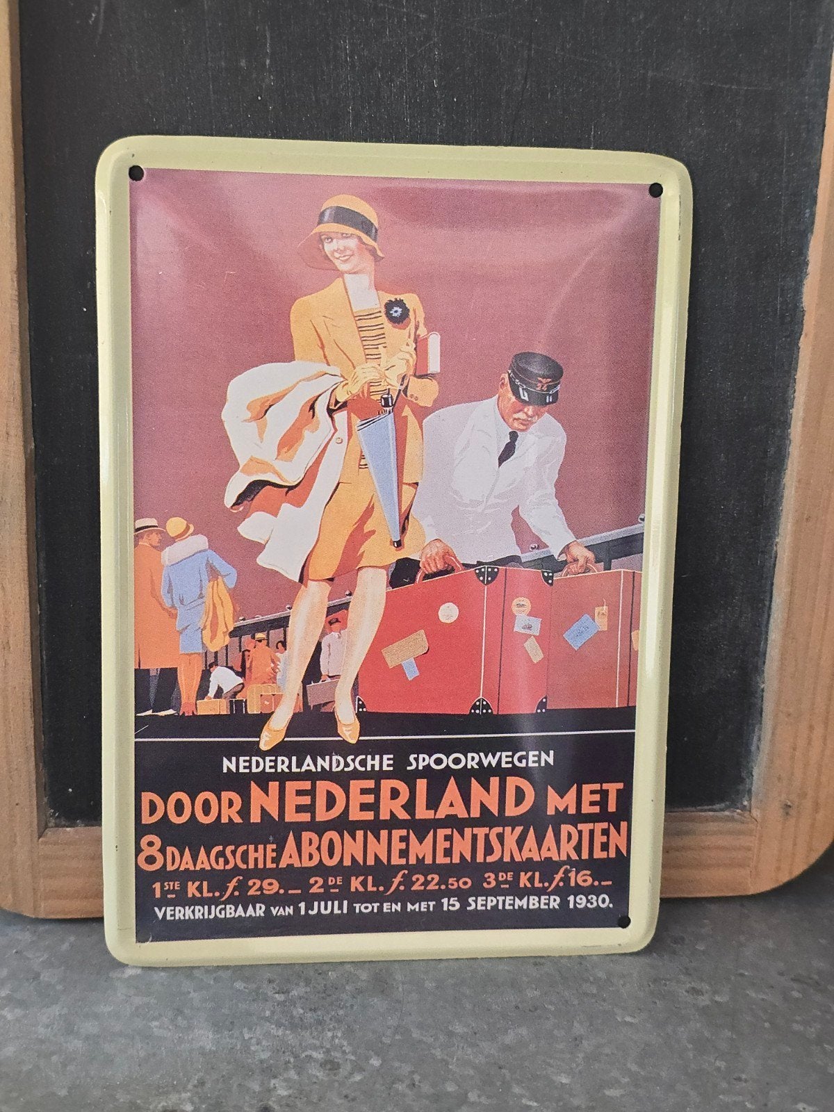 Vintage reclamebord van de Nederlandsche Spoorwegen €7,50, Ophalen of Verzenden, Zo goed als nieuw, Trein, Overige typen