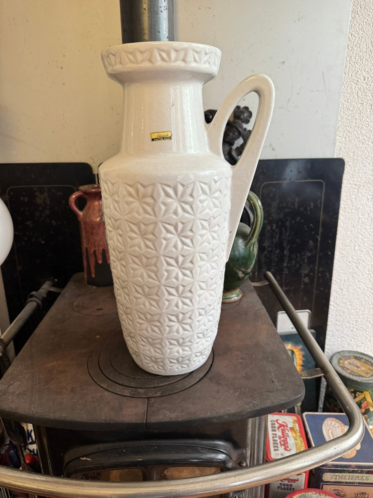 Vaas,Scheurich,sixties,zeventies,Mid-Century,vintage, Gebruikt, Wit, Aardewerk of Porselein, Ophalen of Verzenden