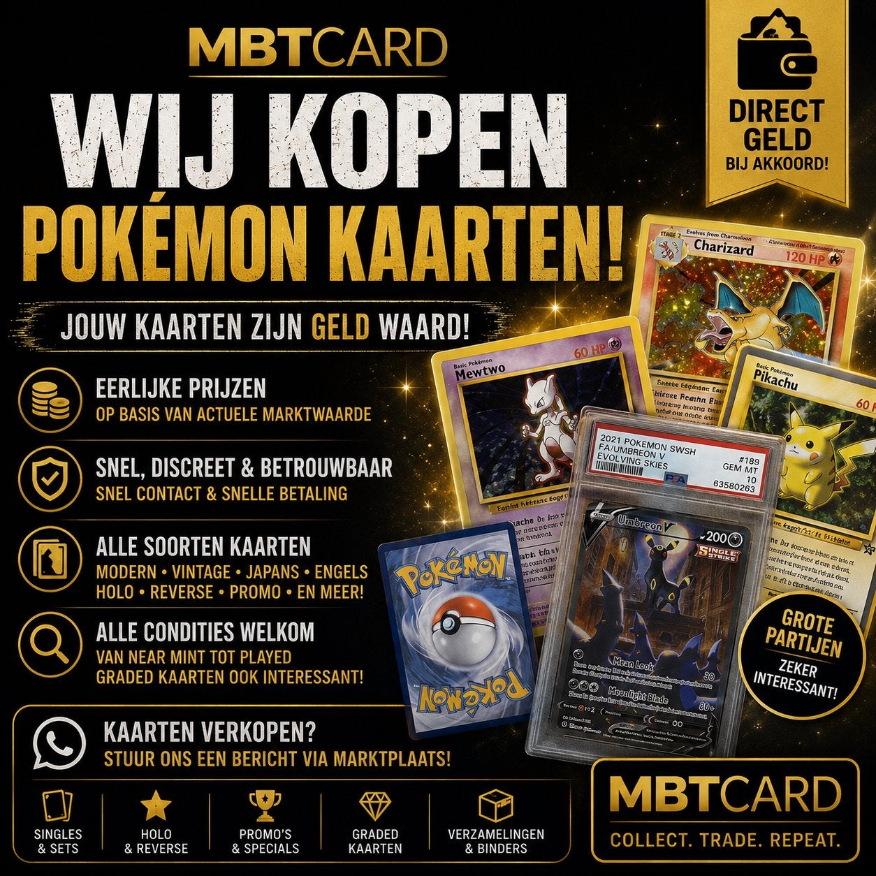 POKÉMON KAARTEN VERKOPEN? MBTcard KOOPT IN!, Ophalen of Verzenden, Zo goed als nieuw, Meerdere kaarten