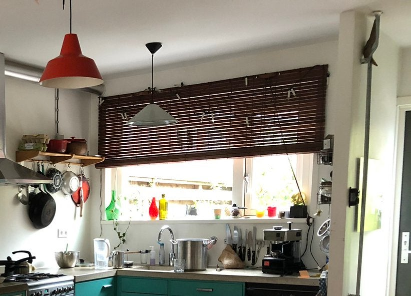 Hardhouten rolgordijn 200x130 cm uit Indonesië, Ophalen, Gebruikt, Overige merken, Bruin