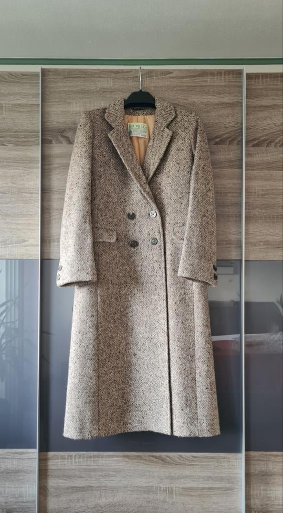 Bruin beige scheerwollen tweed mantel van Hourihan, Maat 38/40 (M), Beige, Hourihan, Nieuw