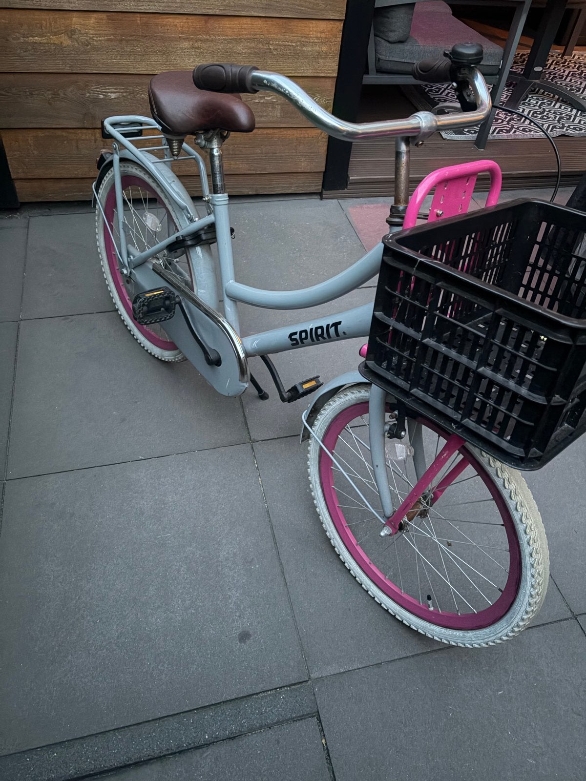 Spirit kinderfiets met mand - Grijs/Roze, Ophalen, Gebruikt, Terugtraprem, 20 inch