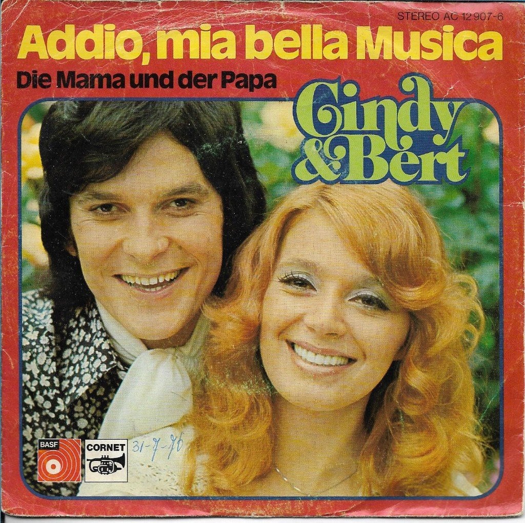Cindy & Bert,- Addio mia bella musica, Ophalen of Verzenden, Gebruikt, 7 inch, Overige genres