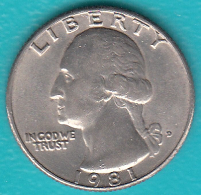 USA Quarter Dollar 1981D Washington, KM# A164a in munthouder, Ophalen of Verzenden, Noord-Amerika, Losse munt