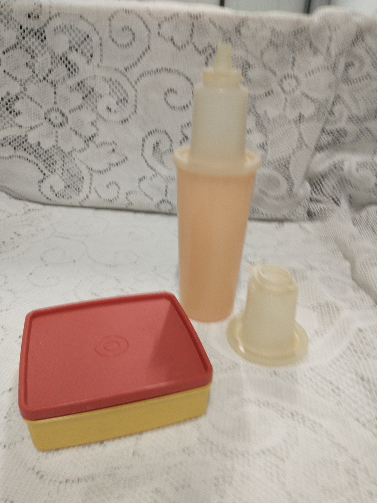 Vintage Tupperware set: beker en bakje, Ophalen of Verzenden, Gebruikt, Crème, Bak of Kom