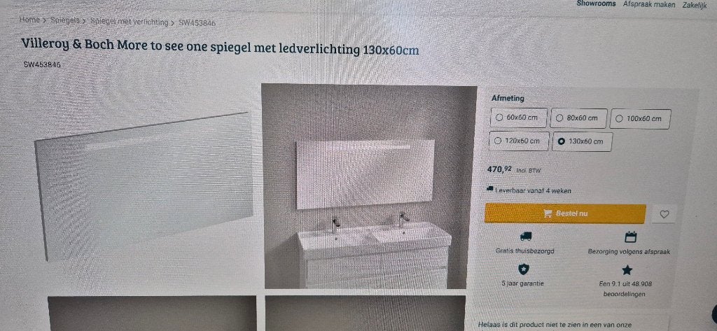 Foto 2 van Spiegel met verlichting Villeroy & Boch 130 x 60 cm