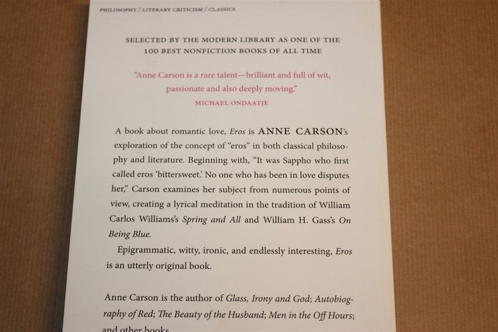 Eros the Bittersweet — Anne Carson, Liefde & Filosofie, Boeken, Ophalen of Verzenden, Zo goed als nieuw